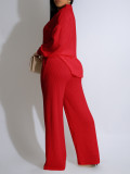 Solid Two-piece Long Sleeved Pleated Casual Shirt Pant Set