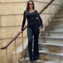 Solid Long Sleeve Backless Sexy One Piece Jumpsuit