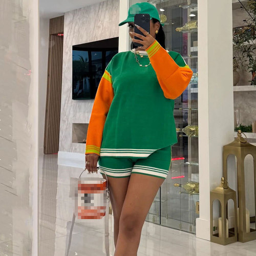 Casual Stripe Contrast O Neck Long Sleeve Knitted Two Pieces