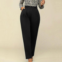 Black Casual Solid Color Patchwork Loose Mid Waist Conventional Bottoms Black Casual Solid Color Patchwork Loose Mid Waist Conventional Bottoms