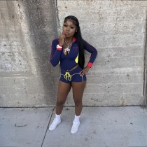 Color Blocking Sportswear Stand Collar Zipper Jacket and Shorts Tracksuit Color Blocking Sportswear Stand Collar Zipper Jacket and Shorts Tracksuit