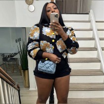 Women's Cropped Floral Bomber Jacket Puff Sleeves Lightweight Fleece Outerwear Women's Cropped Floral Bomber Jacket Puff Sleeves Lightweight Fleece Outerwear