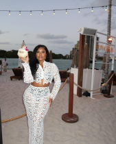 Beach slim fit hollow lace top and skirt two-piece set Beach slim fit hollow lace top and skirt two-piece set