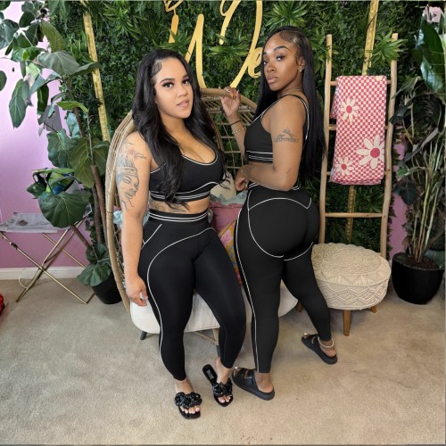 Fashion Sleeveless Sports Vest High Waist Slimming Fitness Yoga Set