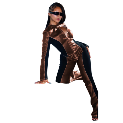 Long sleeved PU pants, casual elastic suit, rock style, street trendy, sexy and spicy girl