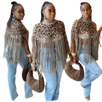 Casual leopard print fringe knit top Casual leopard print fringe knit top