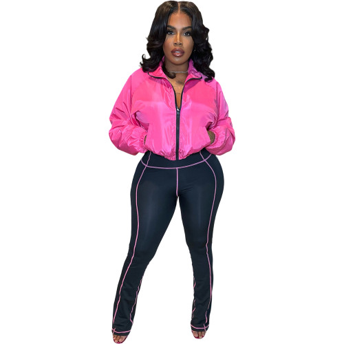 Casual Zipper Micro Horn Two Piece Pants Set