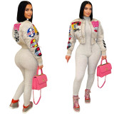 Autumn and winter printed casual pilot jacket jacket