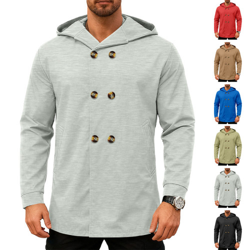 Men's medium to long slim fit windbreaker hooded casual sports solid color jacket