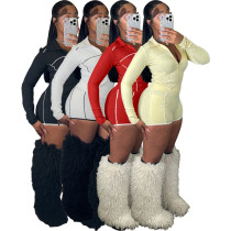 Slim zipper long sleeved thumb button top shorts two-piece sports suit Slim zipper long sleeved thumb button top shorts two-piece sports suit