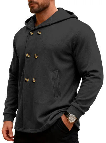 Men's medium to long slim fit windbreaker hooded casual sports solid color jacket