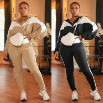 Women's Two-Piece Set: Colorblocked Zip-Up Oversized Leggings with Elastic Waist and Sports Long Pants Women's Two-Piece Set: Colorblocked Zip-Up Oversized Leggings with Elastic Waist and Sports Long Pants