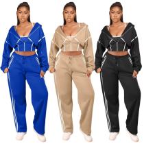 Women's patchwork fleece hoodie hooded sports and leisure set, three piece set Women's patchwork fleece hoodie hooded sports and leisure set, three piece set