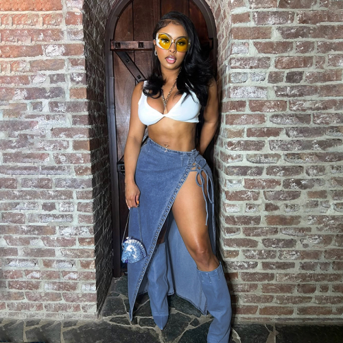 Fashionable Cowgirl Bootie Split Denim Long Skirt