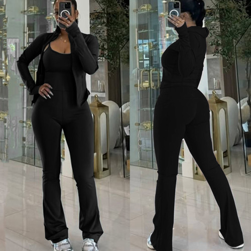 Cardigan zipper small stand up collar fashionable jacket sports jumpsuit wide leg pants sports suit