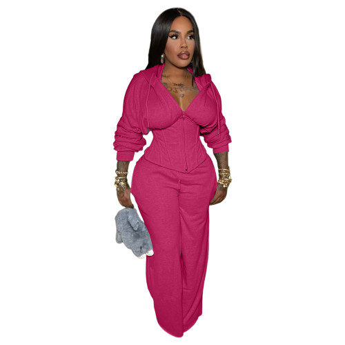 Fashion women's personalized strap waist cinching casual two-piece pants set