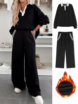 New autumn and winter straight leg loose leg pants with trendy stripes and composite fleece hoodie set New autumn and winter straight leg loose leg pants with trendy stripes and composite fleece hoodie set