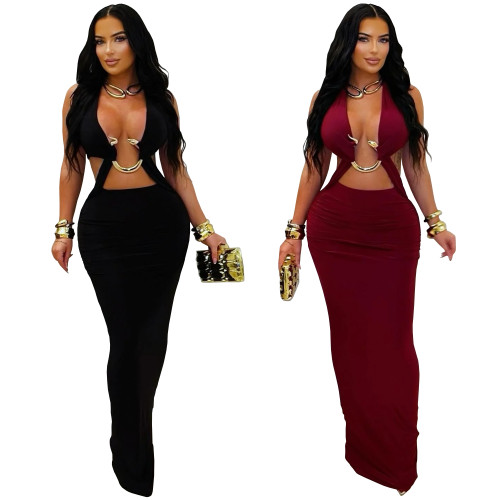 Sexy Fitted Solid Color Strappy Wrap Dress