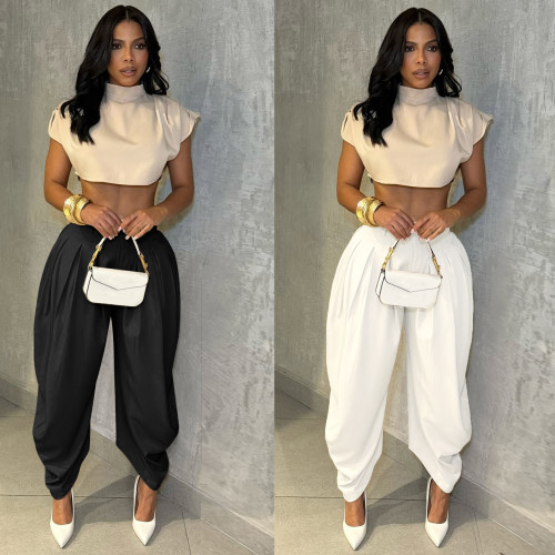 Floral bud pants solid color sexy casual wide leg fashionable pants