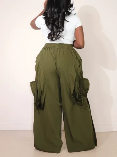 Lotus leaf edge solid color sexy casual wide leg fashionable pants