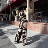 Dermont Printed Jacket, Vest, Wide-Leg Pants Set Two-Piece 4-Pocket