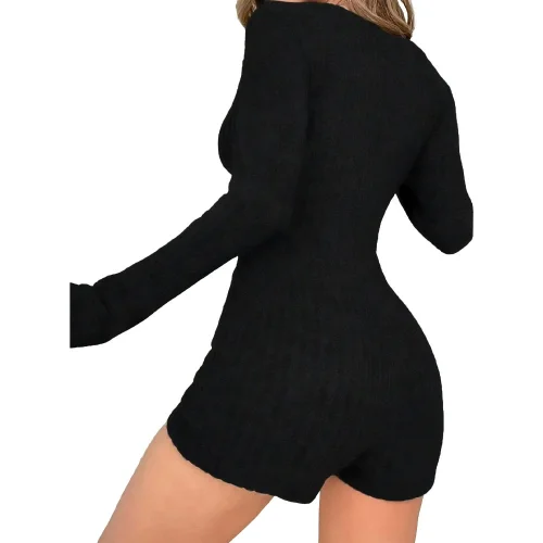 Casual V-neck Tie Knit Long Sleeve Bodycon Bodysuit
