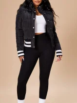 Women's warm cotton clothing, European and American women's clothing, threaded stripes, hidden button cotton clothing, jacket, outerwear