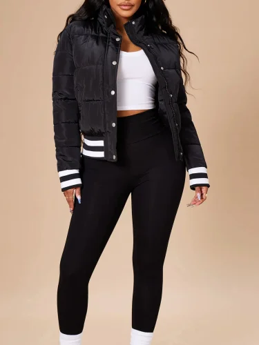 Women's warm cotton clothing, European and American women's clothing, threaded stripes, hidden button cotton clothing, jacket, outerwear