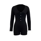 Casual V-neck Tie Knit Long Sleeve Bodycon Bodysuit