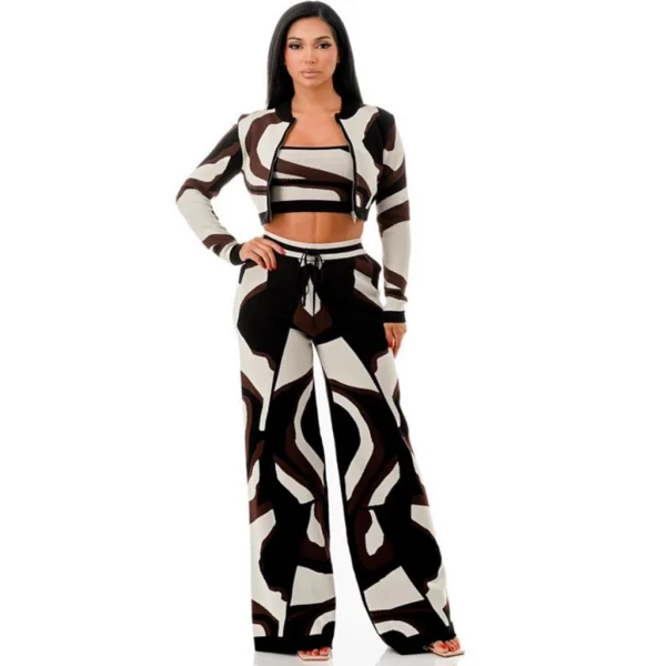 Dermont Printed Jacket, Vest, Wide-Leg Pants Set Two-Piece 4-Pocket