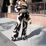 Dermont Printed Jacket, Vest, Wide-Leg Pants Set Two-Piece 4-Pocket