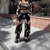 Dermont Printed Jacket, Vest, Wide-Leg Pants Set Two-Piece 4-Pocket