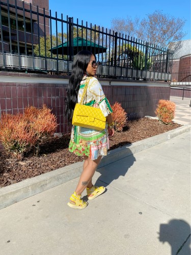 Casual style big gold chain shirt loose irregular top