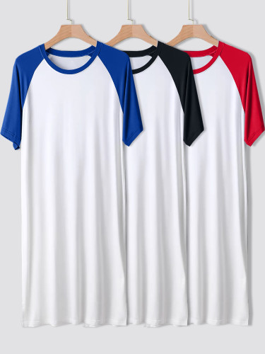 Large size dress with casual and fashionable round neck and raglan sleeves, long skirt