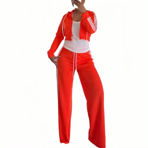 Fashion and casual hooded zip tie two-piece set