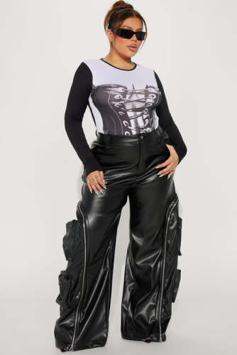 Zipper detachable multi bag leather pants