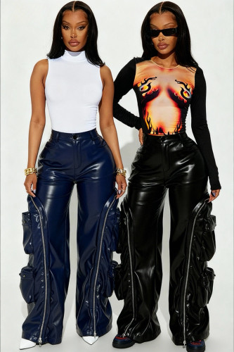 Zipper detachable multi bag leather pants