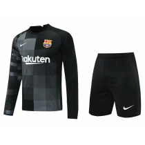 Mens Barcelona Goalkeeper Black Long Sleeve Jersey + Shorts Set 2021/22