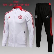 Kids Manchester United Jacket + Pants Training Suit White 2021/22