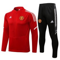 Mens Manchester United Jacket + Pants Training Suit Red - White 2021/22