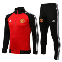 Mens Manchester United Jacket + Pants Training Suit Red - Black 2021/22
