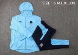 Mens Olympique Marseille Hoodie Jacket + Pants Training Suit Blue 2021/22
