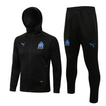 Mens Olympique Marseille Hoodie Jacket + Pants Training Suit All Black 2021/22
