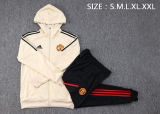 Mens Manchester United Hoodie Jacket + Pants Training Suit Cream 2023/24