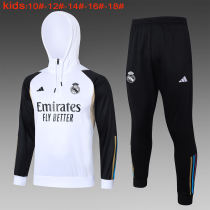 Kids Real Madrid Hoodie Sweatshirt + Pants Suit White 2023/24
