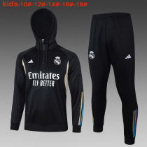 Kids Real Madrid Hoodie Sweatshirt + Pants Suit Black 2023/24