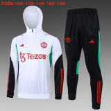 Kids Manchester United Hoodie Sweatshirt + Pants Suit White 2023/24