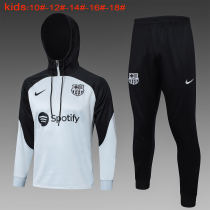 Kids Barcelona Hoodie Sweatshirt + Pants Suit Light Grey 2023/24