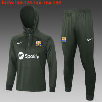 Kids Barcelona Hoodie Sweatshirt + Pants Suit Green 2023/24
