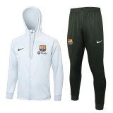 Mens Barcelona Hoodie Jacket + Pants Training Suit Light Grey 2023/24